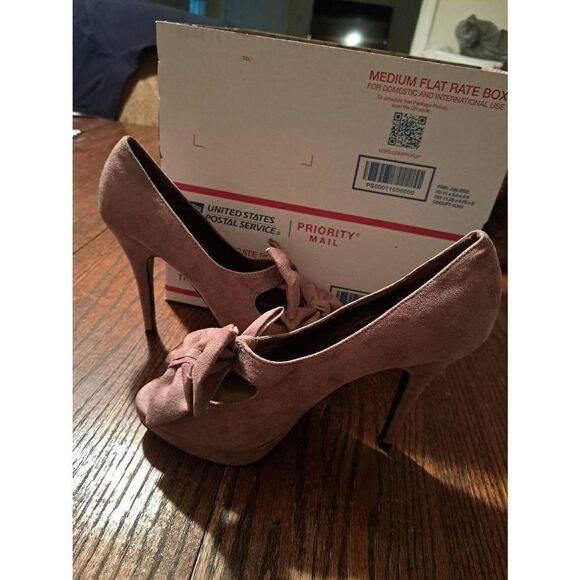Size 8.5 Lime Light Brown Platform Peep Toe Double Bow Stiletto Pump High Heels - Picture 6 of 10